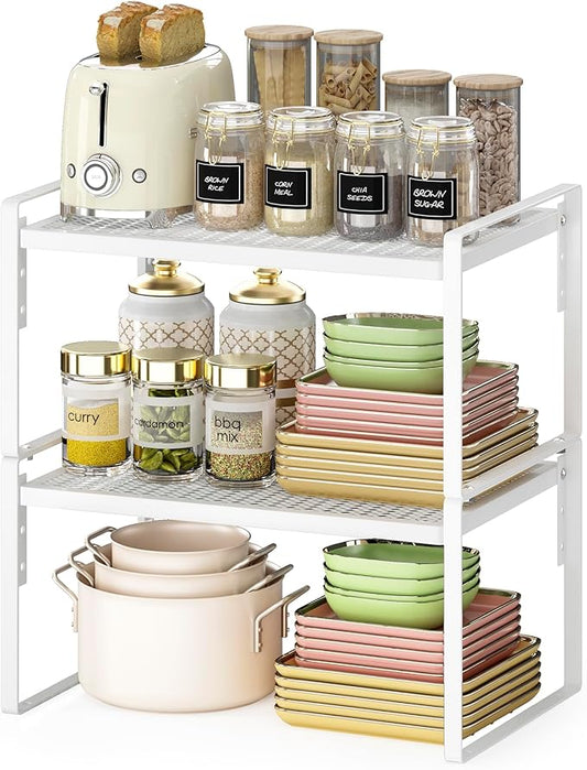 2 Pack Kitchen Countertop Organizer, Stackable Cabinet Shelf Organizer, 2 Tier Adjustable Kitchen Counter Shelves Riser For Pantry Cupboard Bathroom Organization And Storage, Desk Shelf,Spice Rack-Ruum Studio Home