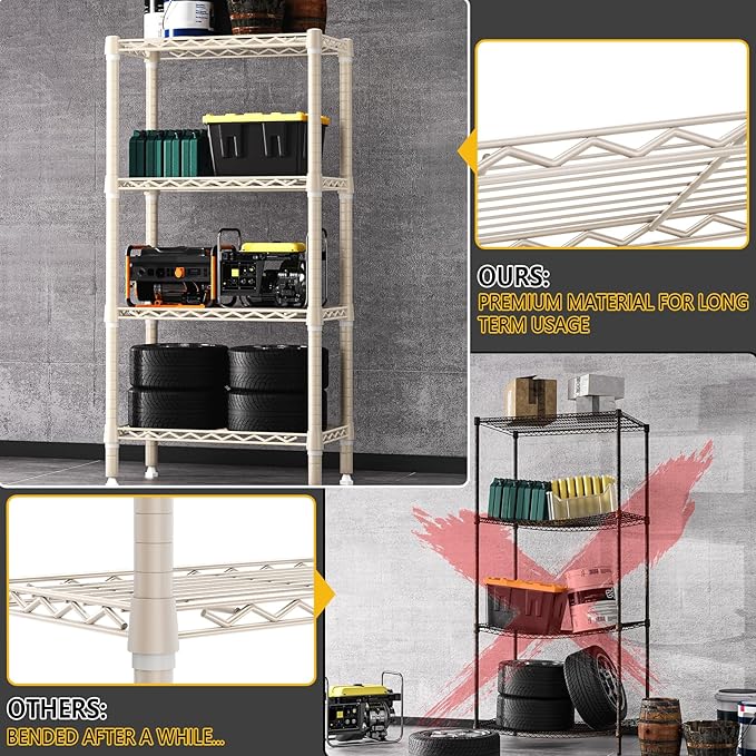1000 lbs 4-Shelf Standing Storage Shelves Heavy Duty Metal Shelving Unit Adjustable Wire Rack for Office Garage Kitchen, Light Tan 11.8 D x 23.6" W x 47.5" H-Ruum Studio Home