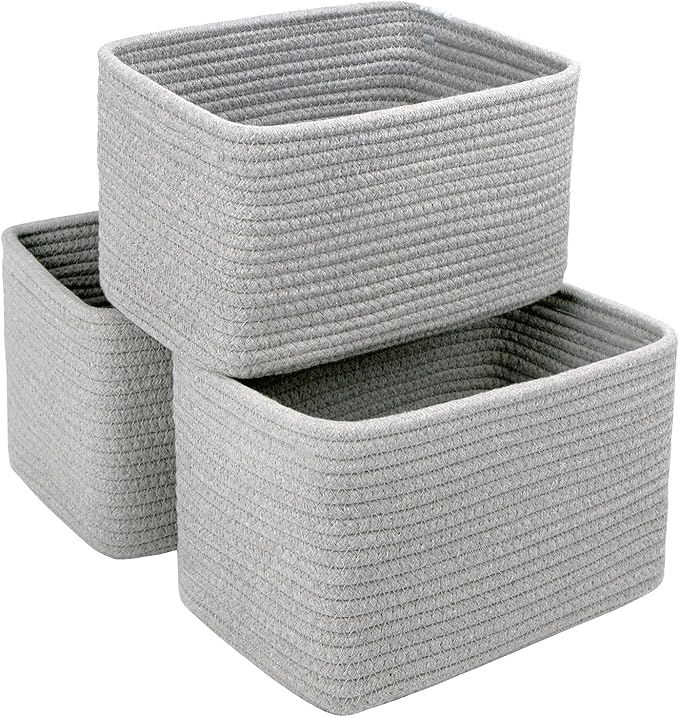 Small Baskets Set of 3-11"x7"x7" Perfect Toy Baskets for Storage, Ideal Storage Basket for Cube, Towels, and More - Basket for Shelves （Grey)-Ruum Studio Home