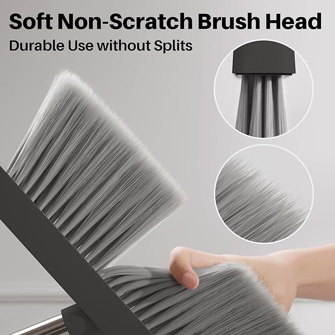 JOYMOOP Black Broom and Dustpan Set with 56” Handle, Upright Angle Design for Pet Hair and Hard Floor Sweeping-Ruum Studio Home
