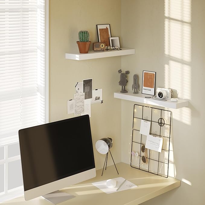 BAMEOS Floating Shelf,Wall Shelf,Decor Wall Mounted Shelves,Hanging Shelf Set L24xW6 for Bathroom Kitchen Living,Kitchen,Room Bedroom Storage,White-Ruum Studio Home
