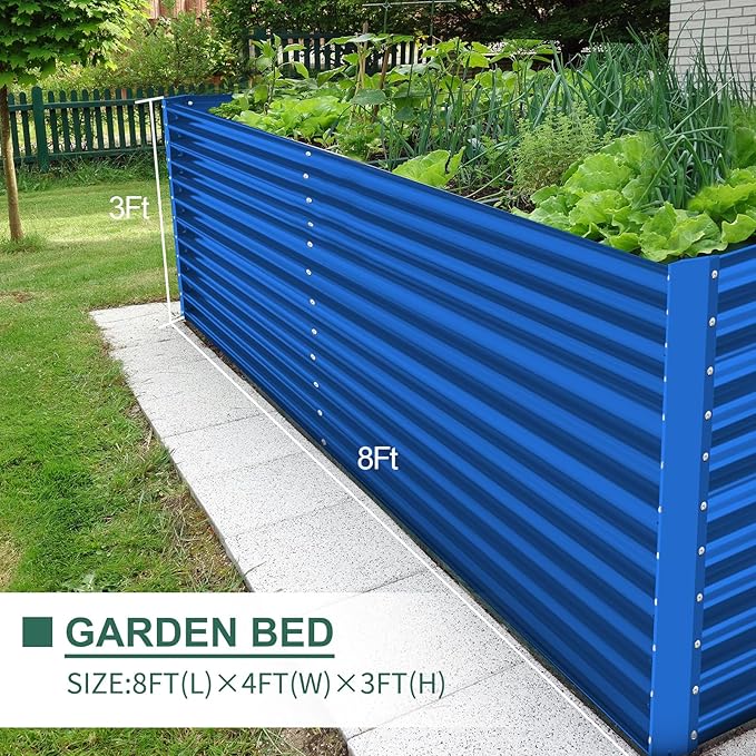 Land Guard 8x4x3ft Rectangular Galvanized Raised Garden Beds, Large-Capacity Metal Planter Box Outdoor, Durable Deep Raised Garden Bed 3ft Tall, Raised Beds for Gardening Vegetables, Royal Blue-Ruum Studio Home