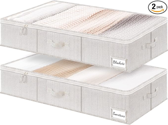 StorageWorks Extra Large Under Bed Storage Containers with Handles and Label Holder, 2 Pack Ultra-thick Fabric Underbed Bins, Closet Organizer for Clothes, Blankets, Sweater-Ruum Studio Home