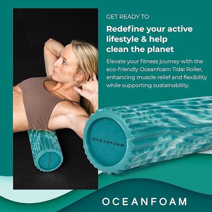 Oceanfoam Tidal Roller - Jade & Seafoam Marbled - Muscle Massage Foam Roller for Back Pain & Stretching - Firm and Ergonomic Wide Wave Textured - Yoga, Athletics, & Wellness - Full Size, 20" x 5"-Ruum Studio Home