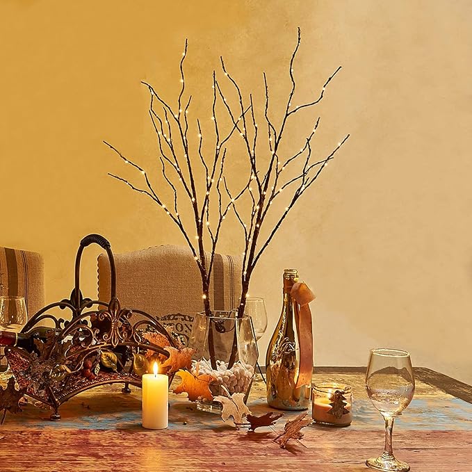 Birchlitland Lighted Brown Branches 32IN 100 LED with Timer Battery Operated, Artificial Tree Branch with Warm,Willow Branch Lights for Home Bedroom Fireplace Christmas Holiday Decoration-Ruum Studio Home