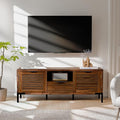 Bme Millie Solid Wood TV Stand for TVs up to 65 Inches, Modern Farmhouse TV Stand with Rustic Charm, TV Stands for Living Room, Chestnut-Ruum Studio Home
