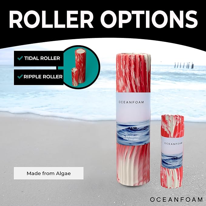 Oceanfoam Tidal Roller - Red Marbled - Muscle Massage Foam Roller for Back Pain & Stretching - Firm and Ergonomic Wide Wave Textured - Yoga, Athletics, & Wellness - Full Size, 20" x 5"-Ruum Studio Home