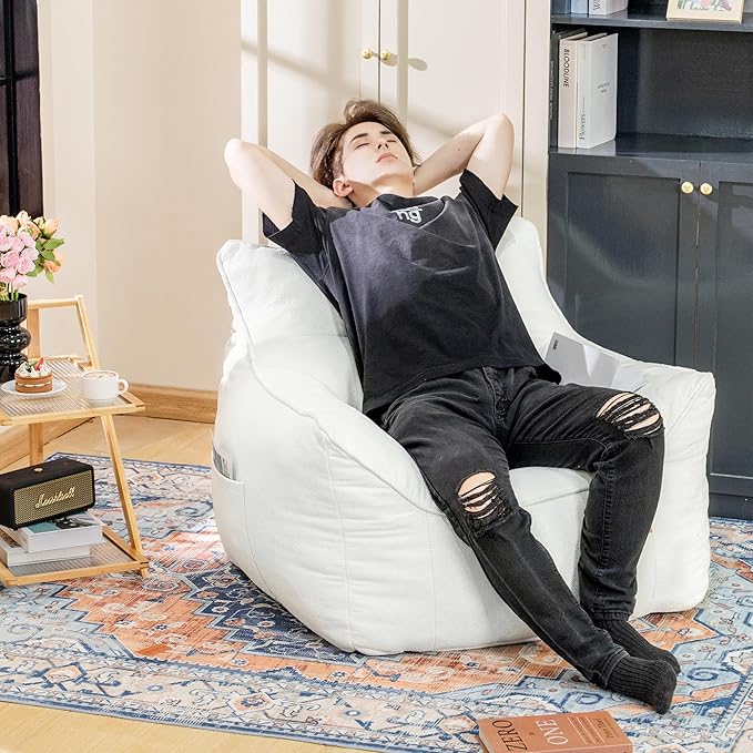 Bean Bag Chair with Filler, Bean Bag Sofa Chair with Tufted Soft Armrests Plush Lazy Sofa Comfy Chair,Large BeanBag Chair for Adults in Livingroom, Bedroom-Ruum Studio Home
