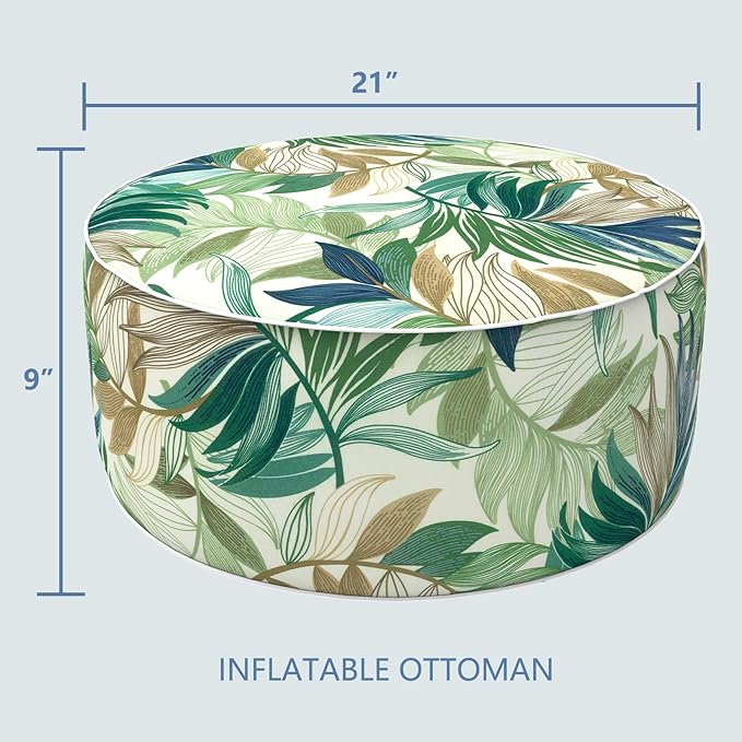 LVTXIII Inflatable Stool Ottoman Footrest with Handle, Decorative Fade-Resistant Foot Stool, Indoor or Outdoor Pouf for Home Garden and Camping Use, D21 x W 21 x H9, Lush Leaf Green-Ruum Studio Home