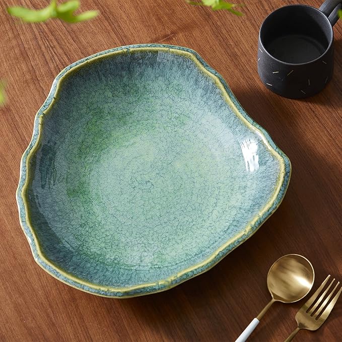 Ceramic Decorative Dish, 12'' Large Green Decorative Bowl, Versatile Centerpiece Decor, Key Bowl, Gift Decor Tray for Entryway Table Living Room Dining (12'' Dish)-Ruum Studio Home