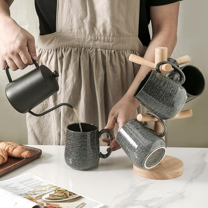 Hasense Ceramic Coffee Mugs - 15 OZ Large Coffee Cups Set of 6 with Handle for Hot Beverages, Porcelain Latte Mugs for Tea, Milk, Cocoa, Cappuccino and Mocha, Microwave and Dishwasher Safe, Grey-Ruum Studio Home