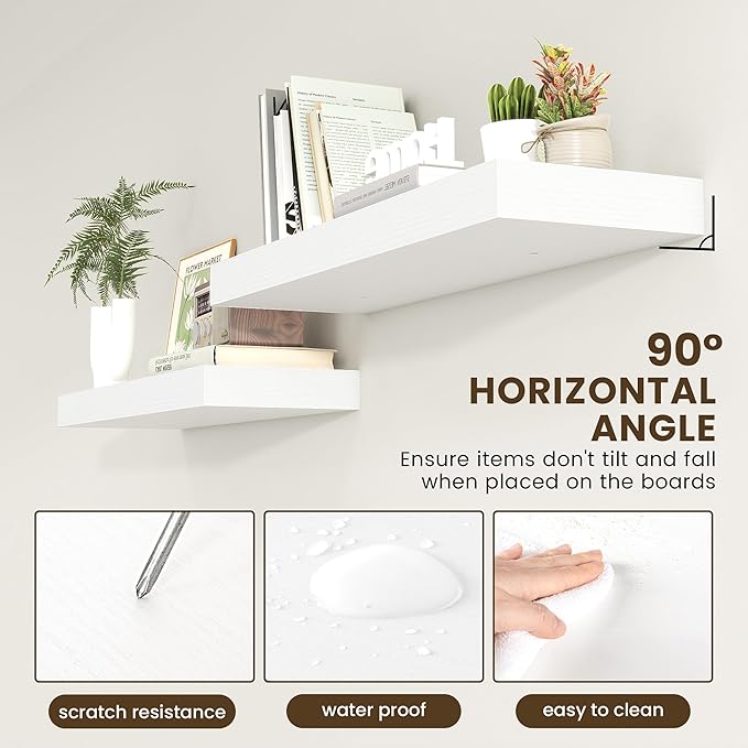 Deep Floating Shelves for Wall | 36 Inch Wide x 12 Inch Deep White Floating Shelves | 36W x 12D Rustic Wood Wide Wall Shelves | Bookshelf Laundry Shelf TV Shelf-Ruum Studio Home