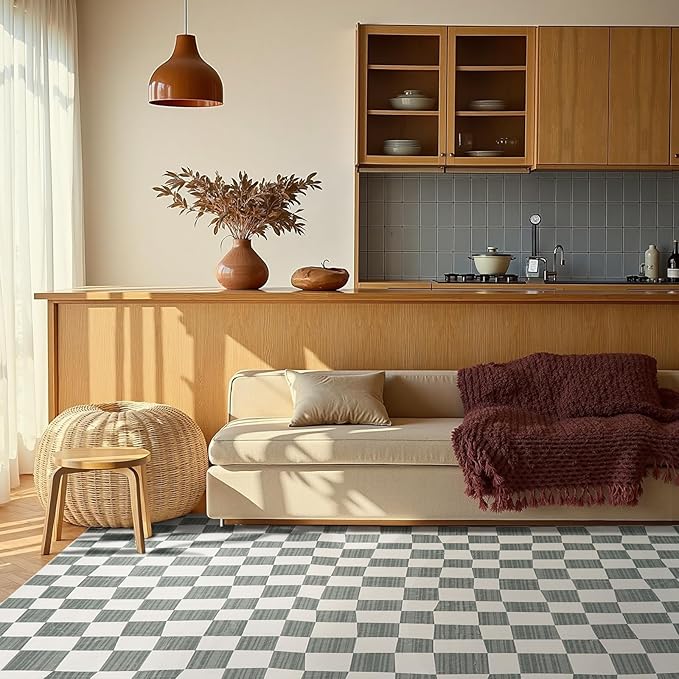 jinchan 8x10 Checkered Area Rugs for Kids Room - Machine Washable Soft Rug Modern Geometric Lattice Non-Slip Carpet for Nursery Playroom Classroom Living Room Bedroom Dining Room Home Office Grey-Ruum Studio Home