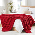 L'AGRATY Chunky Knit Throw: 72''x84'' Chenille Blanket for Bed Couch - Handmade Thick Big Cable Knit - Large Crochet Rope for Home Decor (Red)-Ruum Studio Home
