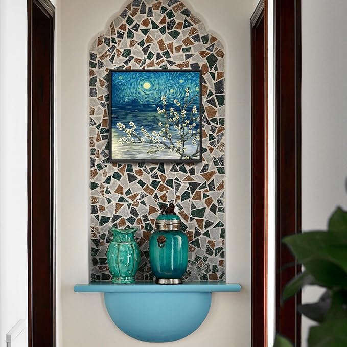 Framed Wall Art Bathroom Décor Modern Floral Tree Canvas Picture Plum Blossom Starry Night Flower Canvas Print Abstract Lake Blue Teal Yellow Painting for Modern Living Room Bedroom Office Décor Small-Ruum Studio Home