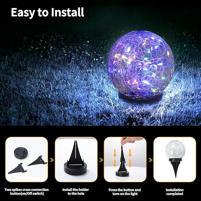 Solar Globe Lights Outdoor Waterproof-Solar Balls for Garden-Cracked Glass Ball Solar Lights Outdoor-Solar Orbs for Outside-Outdoor Decorations for Patio and Yard Lawn Backyard Decor-Ruum Studio Home
