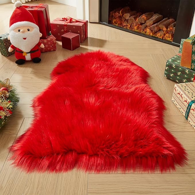 AMTOVO Faux Fur Rug, Red Small Area Rug, Fluffy Sheepskin Rug, Fuzzy Ultra Soft 2 x 3 ft Shag Rugs for Bedroom Sofa Throw Cushion Room Decor, Sheepskin-Ruum Studio Home
