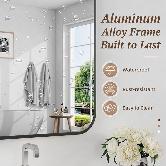 Bathroom Mirror 48" x 36", Large Rectangle Wall Mirror, Black Metal Frame Wall Mounted Mirrors for Bathroom, Vanity, Bedroom, Entryway Decor(Horizontal/Vertical)-Ruum Studio Home