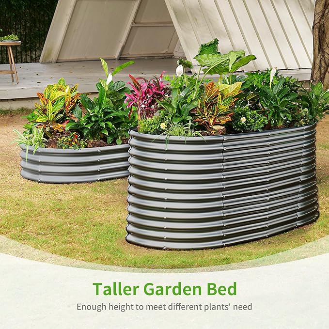Land Guard 6x3x3ft Oval Galvanized Raised Garden Beds, Large-Capacity Metal Planter Box Outdoor, Durable Deep Raised Garden Bed 3ft Tall, Raised Beds for Gardening Vegetables, Modern Gray-Ruum Studio Home