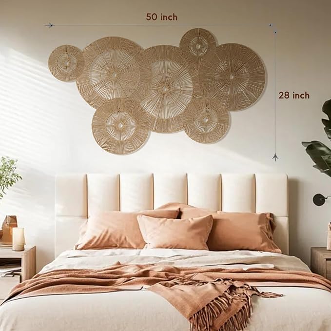 Mokof 7 Pack Boho Wall Decor Round Baskets Set (Small 7" to Largest 17") - Handwoven Large Wall Hanging Art for Bedroom, Living Room, Home Office-Ruum Studio Home