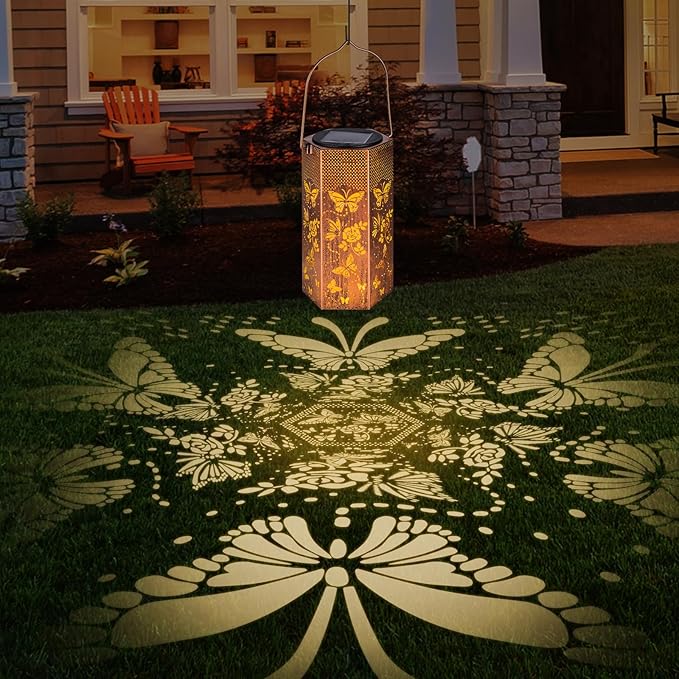 2 Pack Butterfly Solar Lanterns Outdoor Waterproof - Birthday Gifts for Women, Mom, Butterflies Solar Lights Outdoor Hanging Garden Decor for Outside, Patio, Outdoor, Yard, Lawn, Balcony-Ruum Studio Home