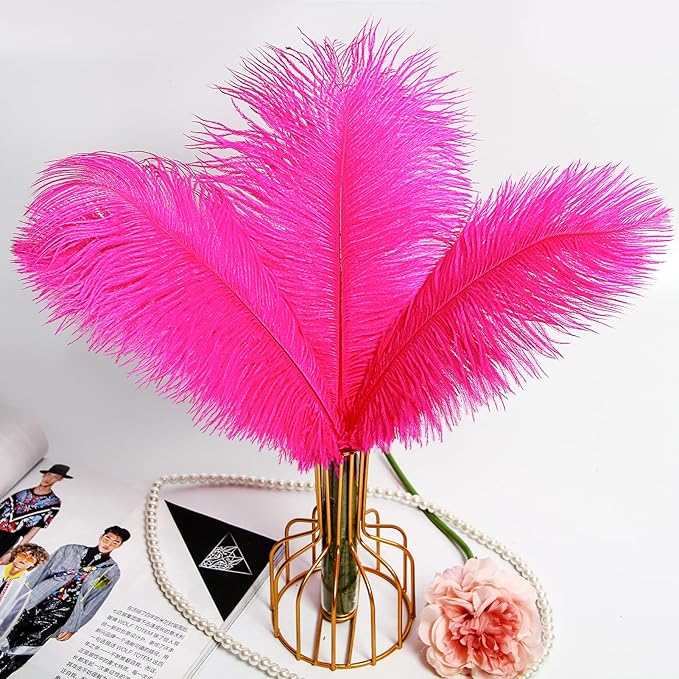 THARAHT Hot Pink Ostrich Feathers 24pcs Natural Bulk 10-12Inch 25cm-30cm for Crafts Wedding Party Centerpieces Easter Gatsbi and Home Decoration Feathers-Ruum Studio Home