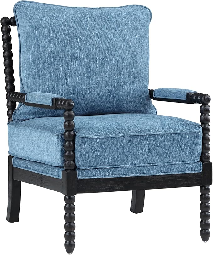 DUHOME Linen Fabric Spindle Accent Chair with Wood Frame,Modern Accent Spool Chairs with Padded Spring Seat and Brushed Blue Base for Living Room Bedroom Farmhouse Home Office Belcony-Ruum Studio Home