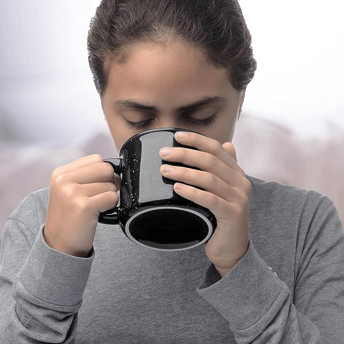 DISCOUNT PROMOS Ceramic Campfire Coffee Mugs 13 oz. Set of 10, Bulk Pack - Perfect for Tea, Espresso, Cappuccino, Hot Cocoa - Black-Ruum Studio Home