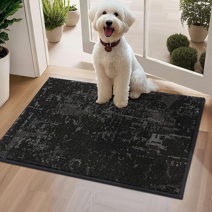 BEQHAUSE Dirt Trapper Door Mat 20"x32" Non-Slip Door Mats Washable Entryway Rugs Stain Resistant Doormat Absorbent Welcome Floor Mat for Front Back Door, Muddy Wet Shoes & Paws,Black-Ruum Studio Home