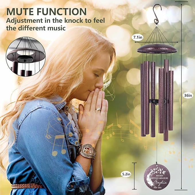 ASTARIN 36" Large Deep Tone Personalized Sympathy Wind Chimes, Memorial Wind Chime for Loss of Mother Father Loved One, Angel's Feather Bereavement Gifts Decor Outdoor Patio Garden(Produced in USA)-Ruum Studio Home