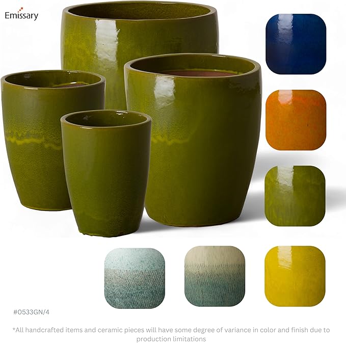 Emissary Home and Garden Bullet 11.5 in. Green Ceramic Round Planter (11.5 in. L x 11.5 in. W x 14 in. H) with Drainage Hole-Ruum Studio Home