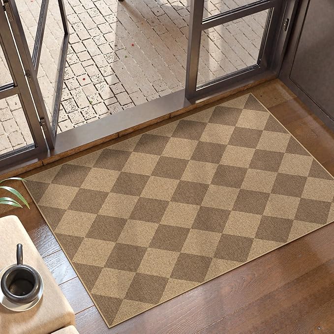 Lahome Checkered Easy Jute Rug, 2x3 Entryway Rug Indoor Outdoor Front Door Mat, Farmhouse Neutral Non Slip Non Shedding Washable Kitchen Mats for Floor Foyer-Ruum Studio Home