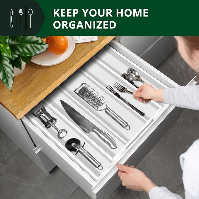 ROYAL CRAFT WOOD Luxury Bamboo Kitchen Drawer Organizer - Silverware Organizer - Utensil Holder and Cutlery Tray with Grooved Drawer Dividers for Flatware and Kitchen Utensils (5 Slot, White)-Ruum Studio Home