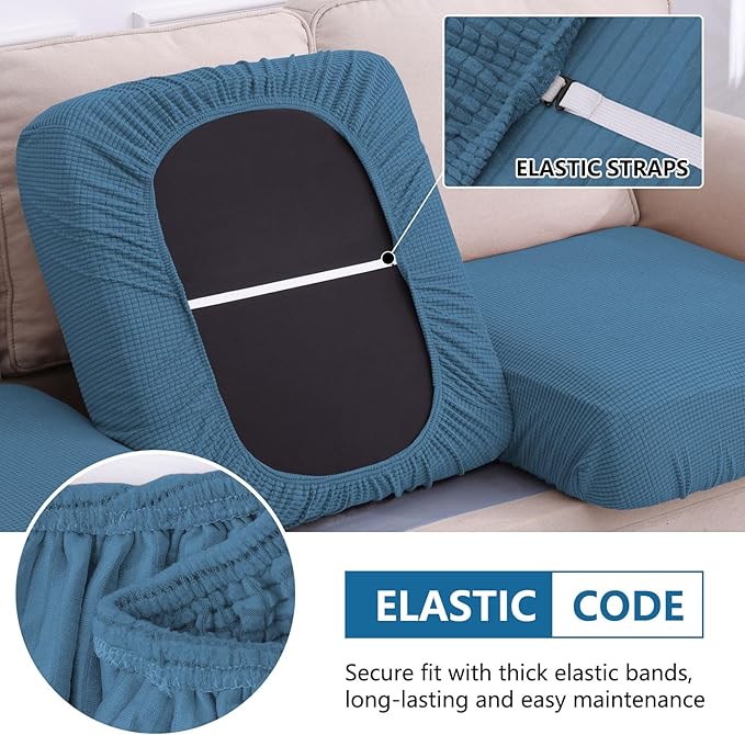 hyha Waterproof Couch Cushion Covers for Pets, Non Slip Sofa Seat Cover for Dogs Washable, Soft Thick Stretch Jacquard Fabric, Sofa Slipcovers with Elastic Bottom (3 Pieces, Blue)-Ruum Studio Home