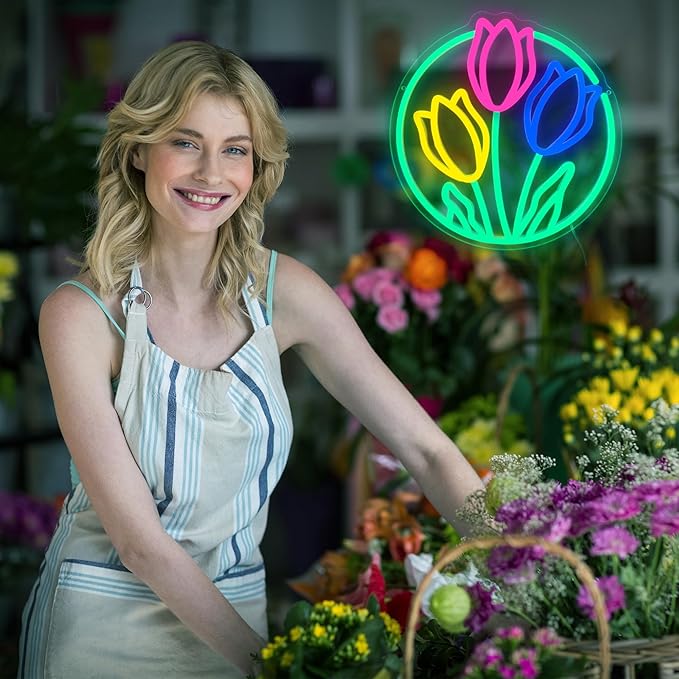 Tulip Neon Sign Flower Neon Lights for Wall Decor Vibrant Flower Shaped Light-up Sign for Girls Bedroom Teen Room living Room Dormitory shop Perfect Valentines Mothers Day Birthday Gift-Ruum Studio Home