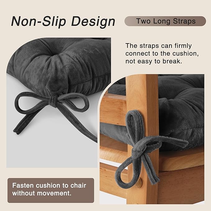 OVOV Chair Cushions for Dining Chairs Set of 6 Tufted Indoor Chair Pads with Ties Soft Square Seat Cushions for Kitchen Chairs 15.5"x15.5",Dark Grey-Ruum Studio Home