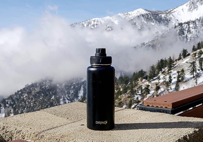 DRINCO Stainless Steel Water Bottle Spout Lid Vacuum Insulated Double Wall Water Bottle Wide Mouth (40oz 32oz 22oz 18oz 14oz) Leak Proof Keep Cold Sport Camping Hiking (32 oz, 32oz Black)-Ruum Studio Home
