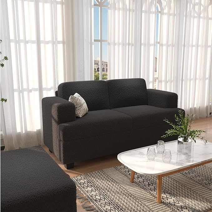 Ottoman Sofa, Modern Comfortable Ottoman with Storage Space for Living Room Apartment Lounge Sofa, Black Bouclé-Ruum Studio Home
