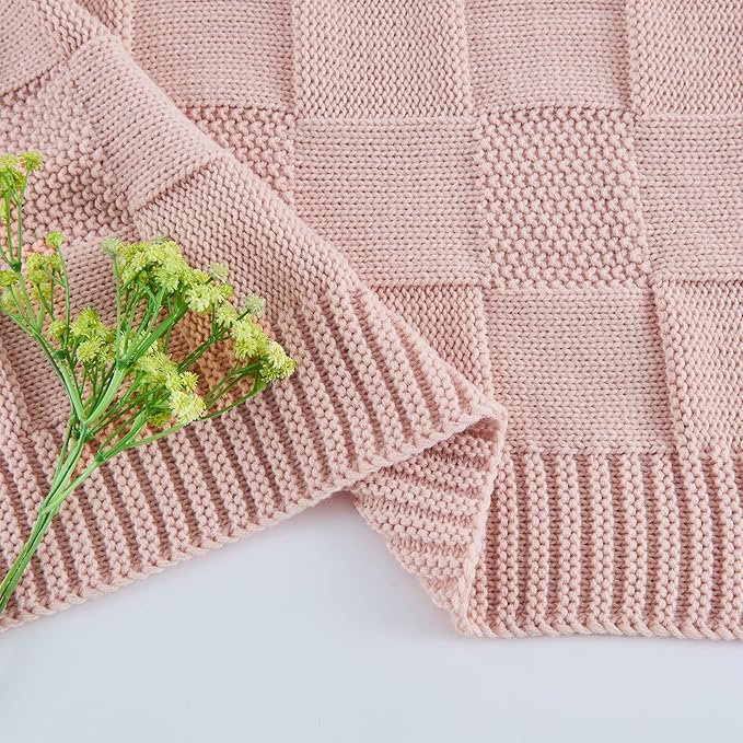 CozeCube Check Knit Throw Blanket, Pink Checkered Throw for Couch, Decorative Christmas Soft Cozy Warm Knitted Blanket for Bed Sofa Living Room, 50"X60"-Ruum Studio Home