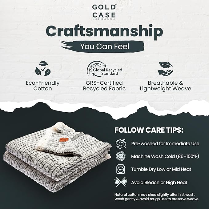 Gold Case Throw Blanket for Couch – 100% Recycled Turkish Cotton Blankets – Elegant Decorative Throw Blankets for Living Room Sofa – Woven Throws for Couch – Vintage Dark Green – 50x60 (Set of 2)-Ruum Studio Home