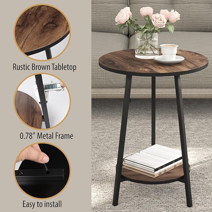 Side Table - Rustic End Couch Tables - Waterproof Metal Frame, Scratch-Resistant - Vintage Wood Color Tables for Sofa Living Room Bedroom Bedside Coffee Small Spaces-Ruum Studio Home