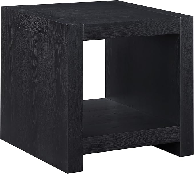 Steve Silver Furniture Aubrey Black End Table, Living Room/Bedroom, Contemporary/Modern Design, Bottom Storage Shelf, Chair Side/Media Table, 24'L x 24" W x 24" H, Black-Ruum Studio Home