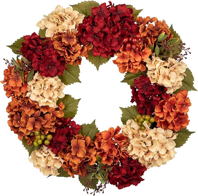 Fall Wreaths for Front Door, 24 inch Autumn Wreath with Hydrangeas Berries Large Fall Door Wreath Artificial Hydrangea Flowers Wreaths Autumn Decorations for Farmhouse Thanksgiving Harvest Door Wall-Ruum Studio Home