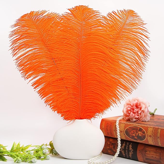 THARAHT Orange Ostrich Feathers 12pcs Large Natural Bulk 12-14Inch 30cm-35cm for Wedding Party Centerpieces Halloween and Home Decoration Feathers-Ruum Studio Home