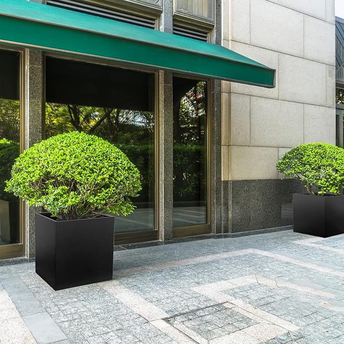 Galvanized Steel Black Planter Box Square 27.6 in Metal Large Planter Box Outdoor Indoor Huge Cube Heavy Duty Flower Pot Modern Commercial Residential for Patio, Deck, Yard, Garden-Ruum Studio Home