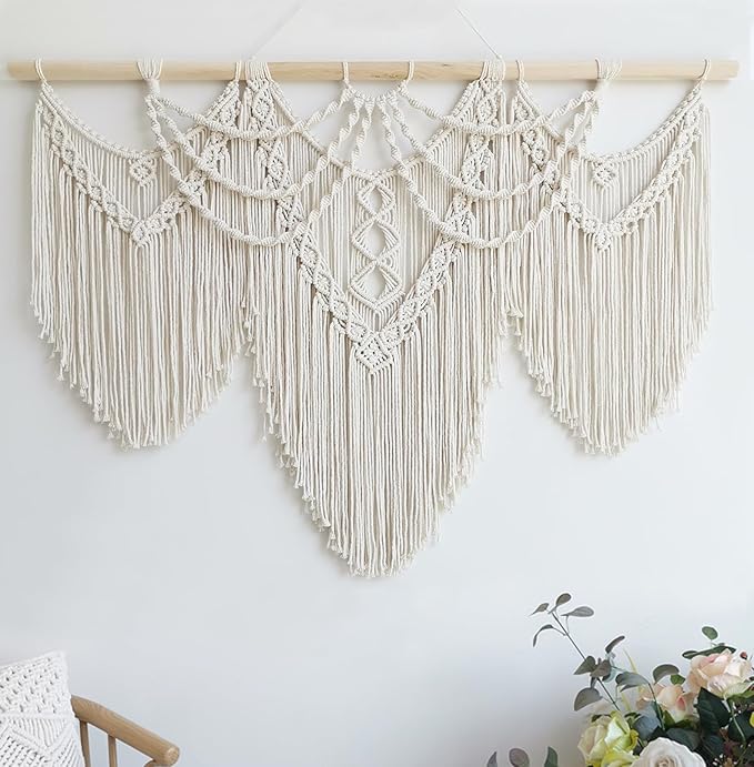 Achart Macrame Wall Hanging Large- Boho Wall Decor- large wall art- Wall Decor Living Room- Macrame Tapestry Boho Decor for Bedroom (Beige-Fringe)-Ruum Studio Home