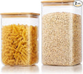 Extra Large Square Glass Flour & Sugar Storage Containers with Airtight Lids, 168oz & 84oz - 2 Pack Glass Jars with Bamboo Lids, Air tight Pantry Food Storage Containers for Cereal, Pasta, Rice-Ruum Studio Home