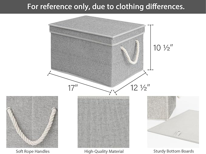 StorageWorks Storage Bins with Lids, Decorative Storage Boxes with Lid and Soft Rope Handles, Foldable Storage Baskets for Closet, Shelves, Stackable, Gray, Jumbo, 3-Pack-Ruum Studio Home