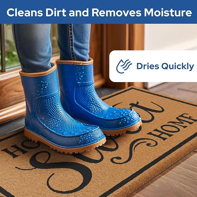 Barnyard Designs Natural Coco Coir Heavy Duty Backing Doormat - Large Cute Non-Slip Front Door Welcome Mat for Outside Entrance or Porch Entry, Brown (17x30, Home Sweet Home)-Ruum Studio Home