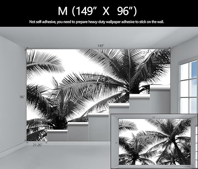 Black Palm Tree Wallpaper Bedroom Beautiful Tropical Plant Leaf Wall Mural Living Room (Not Peel and Stick)-Ruum Studio Home